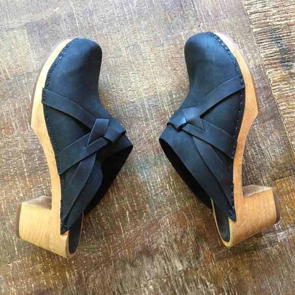 Sanita Manuella Clog Womens 39 8 Black Slip On Leather Wood Classic Comfort - Picture 7 of 12